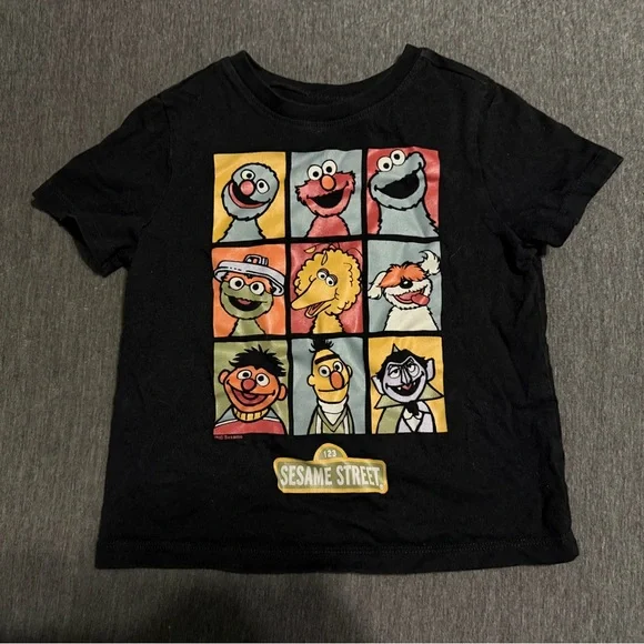 Old Navy - Sesame Street Black T-Shirt with Colorful Characters - Picture 1 of 3